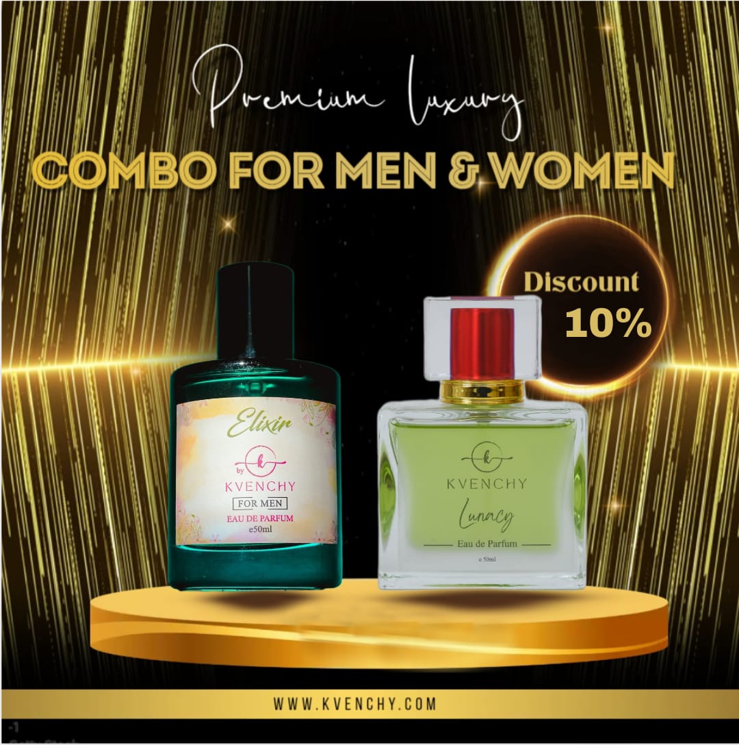 KVENCHY SP SERIES – ELIXIR & LUNACY (Men & Women Edition) Eau de Parfum – Dual Set Tributes to Versace Eros &; Armani Mania Size: 2 x 50ml