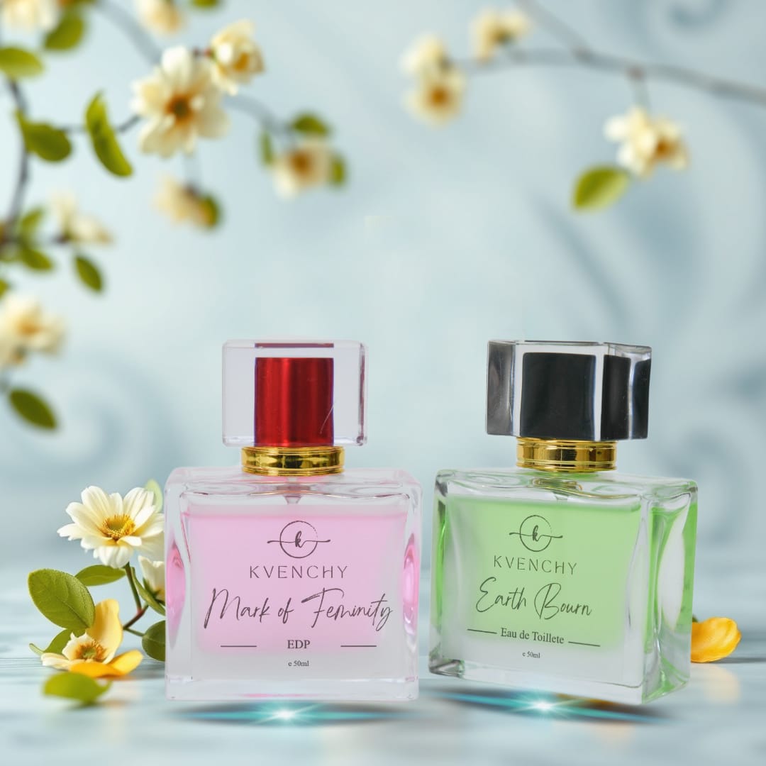 KVENCHY SP SERIES – EARTH BOURN & MARK OF FEMININITY (Men & Women Edition) Eau de Parfum – Dual Set Tributes to Issey Miyake & Bright Crystal Absolu Size: 2 x 50ml
