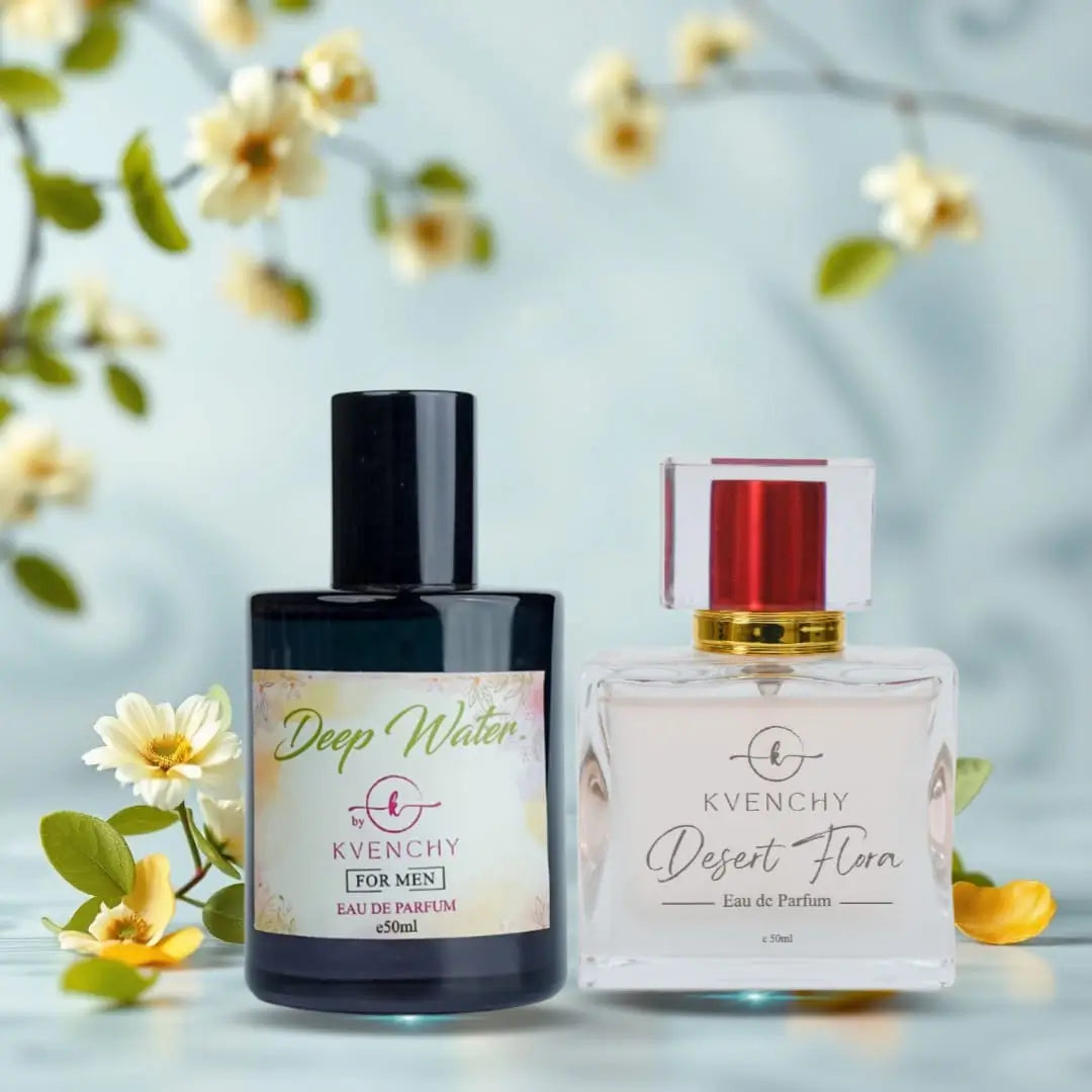 KVENCHY SP SERIES – DEEP WATER & DESERT FLORA (Men & Women Edition) Eau de Parfum – Couple Set Tributes to Bleu De Chanel & Gucci Flora Size: 2 x 50ml - KVENCHY